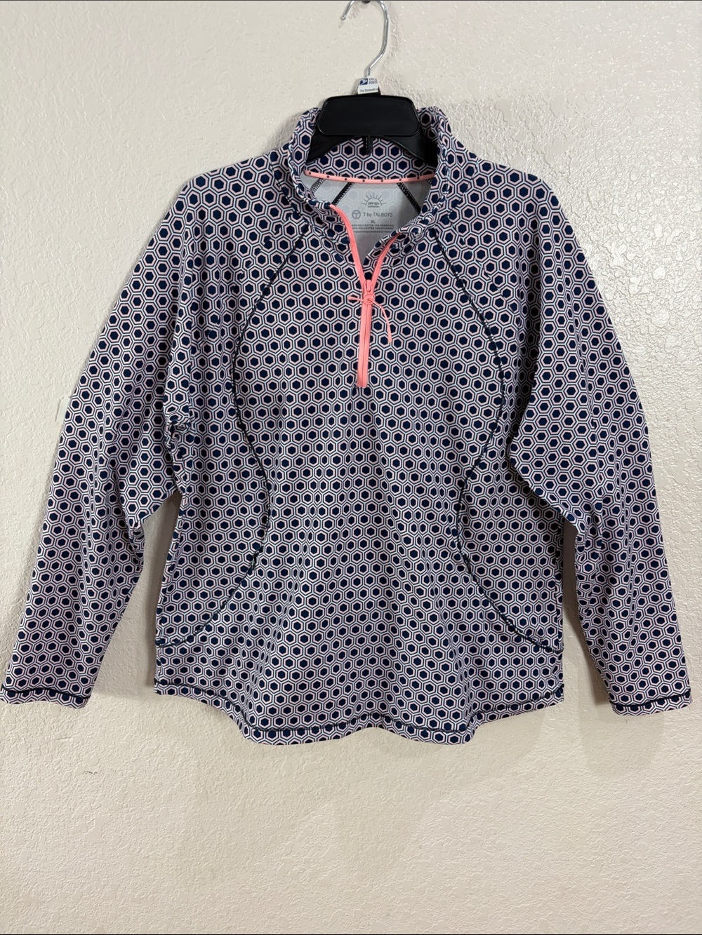 TALBOTS,Size XL,Quarter-Zip Patterned Pullover with Pink Accent